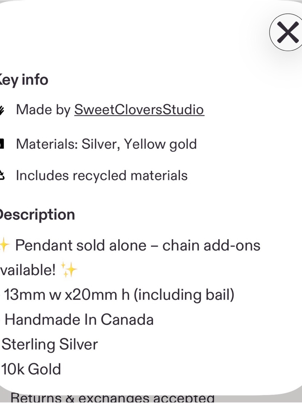 Silver Bee Charm Pendant with 10k Gold Accent - Silver & Gold - Picture 2 of 3